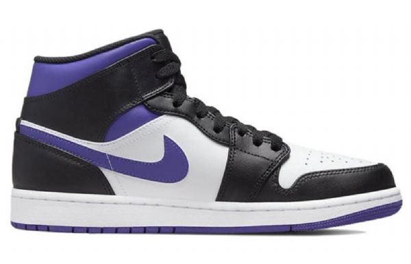 Nike Air Jordan 1 Mid Tops Retro Basketball Shoes Herre Svarte Hvite Lilla