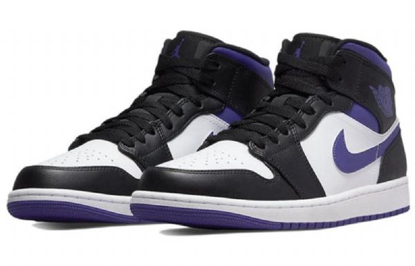 Nike Air Jordan 1 Mid Tops Retro Basketball Shoes Herre Svarte Hvite Lilla
