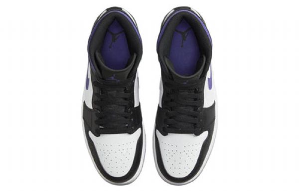 Nike Air Jordan 1 Mid Tops Retro Basketball Shoes Herre Svarte Hvite Lilla