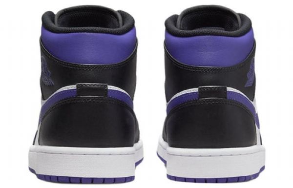 Nike Air Jordan 1 Mid Tops Retro Basketball Shoes Herre Svarte Hvite Lilla