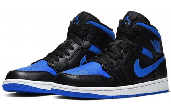 Nike Air Jordan 1 Mid Tops Retro Basketball Shoes Herre Svarte Kongeblå