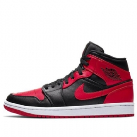 Nike Air Jordan 1 Mid Tops Retro Basketball Shoes Herre Svarte Rød