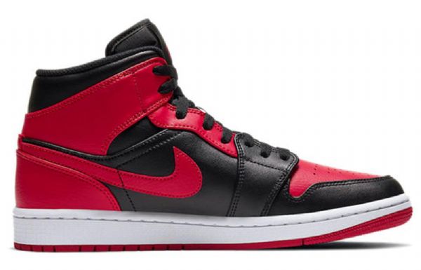 Nike Air Jordan 1 Mid Tops Retro Basketball Shoes Herre Svarte Rød