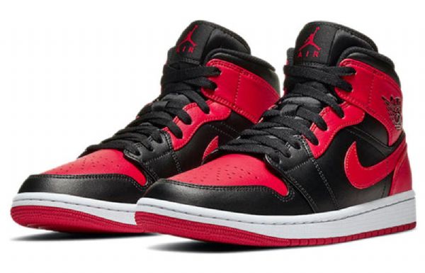 Nike Air Jordan 1 Mid Tops Retro Basketball Shoes Herre Svarte Rød