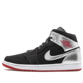 Nike Air Jordan 1 Mid Tops Retro Basketball Shoes Herre Svarte Sølv