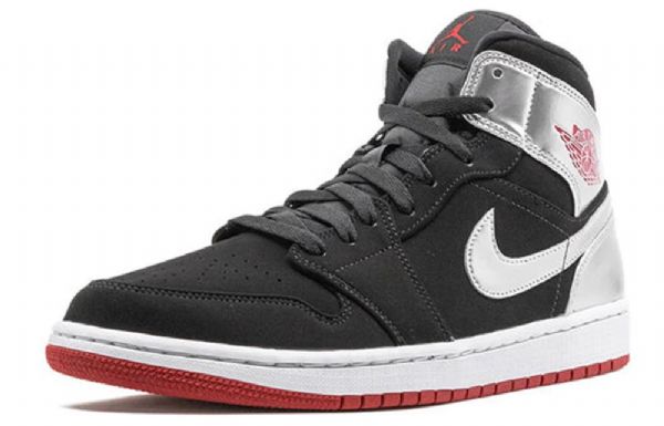 Nike Air Jordan 1 Mid Tops Retro Basketball Shoes Herre Svarte Sølv