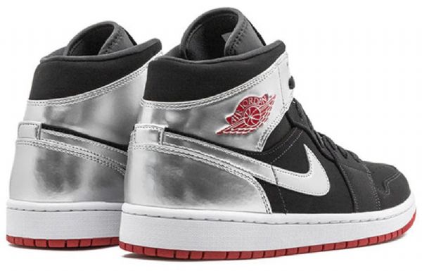 Nike Air Jordan 1 Mid Tops Retro Basketball Shoes Herre Svarte Sølv