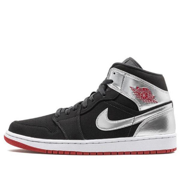 Nike Air Jordan 1 Mid Tops Retro Basketball Shoes Herre Svarte Sølv