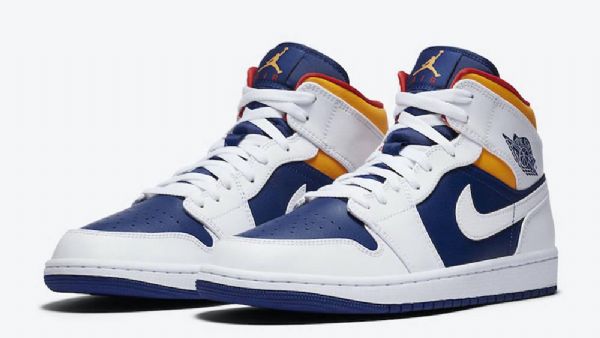 Nike Air Jordan 1 Mid Tops Royal Laser Sko Herre Kongeblå Blå Oransje