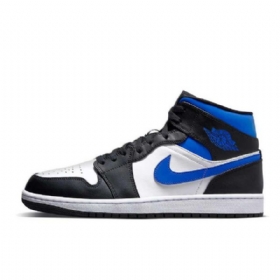 Nike Air Jordan 1 Mid Tops Royal Sko Herre Svarte Hvite Blå
