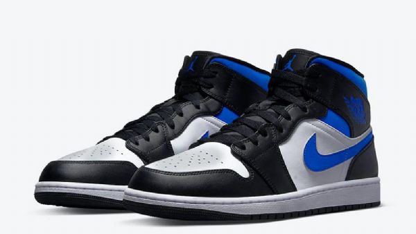Nike Air Jordan 1 Mid Tops Royal Sko Herre Svarte Hvite Blå