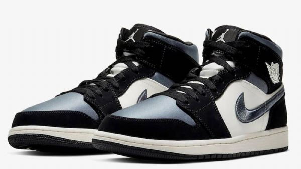 Nike Air Jordan 1 Mid Tops Satin Sko Herre Grå