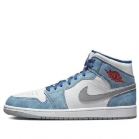 Nike Air Jordan 1 Mid Tops Se French Retro Basketball Shoes Herre Blå
