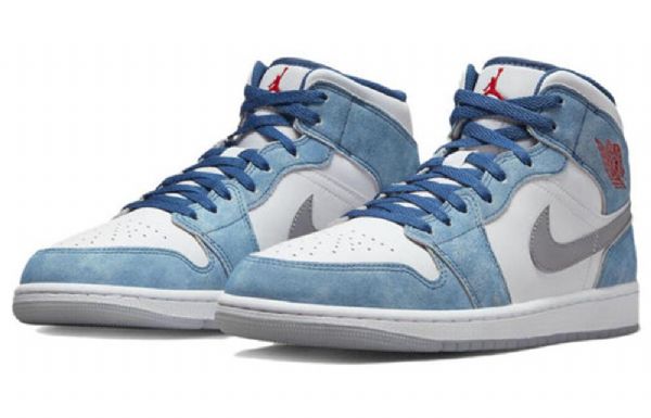 Nike Air Jordan 1 Mid Tops Se French Retro Basketball Shoes Herre Blå