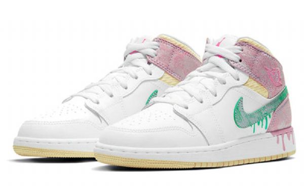 Nike Air Jordan 1 Mid Tops Se Gs Basketsko Herre Hvite Rosa