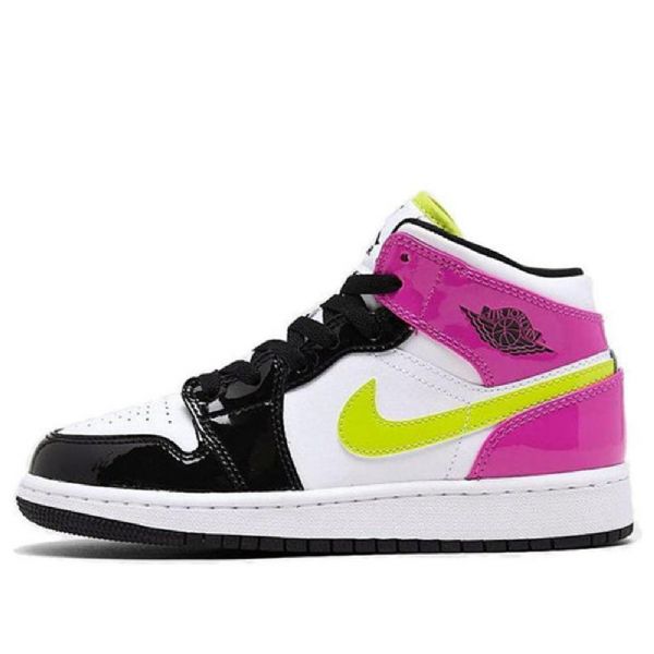 Nike Air Jordan 1 Mid Tops Se Gs Basketsko Herre Svarte Hvite Fuchsia