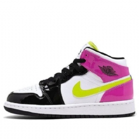 Nike Air Jordan 1 Mid Tops Se Gs Basketsko Herre Svarte Hvite Fuchsia