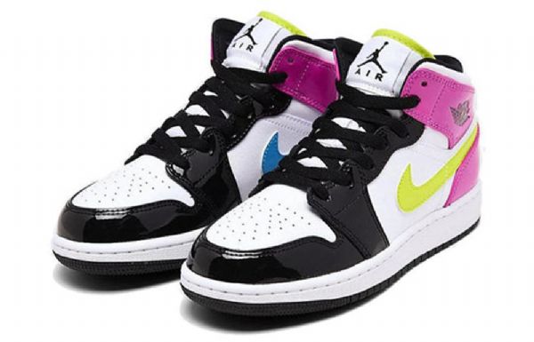 Nike Air Jordan 1 Mid Tops Se Gs Basketsko Herre Svarte Hvite Fuchsia