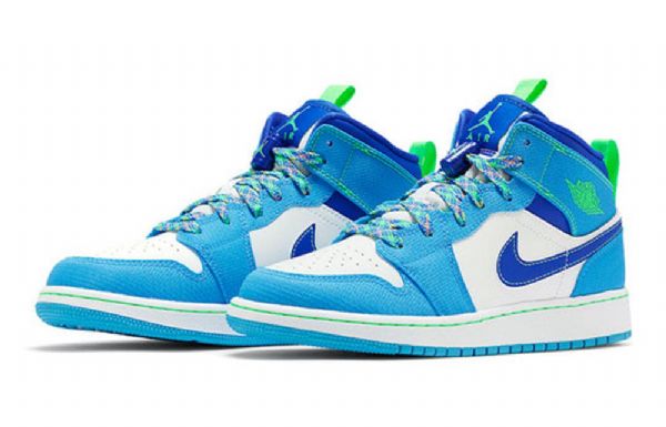 Nike Air Jordan 1 Mid Tops Se Gs Retro Basketball Shoes Herre Blå Hvite