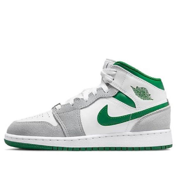 Nike Air Jordan 1 Mid Tops Se Gs Retro Basketball Shoes Herre Grå Grønn