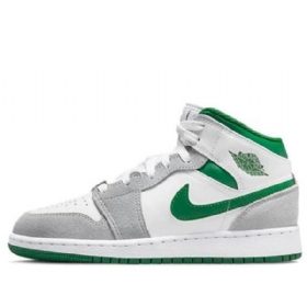 Nike Air Jordan 1 Mid Tops Se Gs Retro Basketball Shoes Herre Grå Grønn