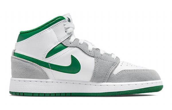Nike Air Jordan 1 Mid Tops Se Gs Retro Basketball Shoes Herre Grå Grønn
