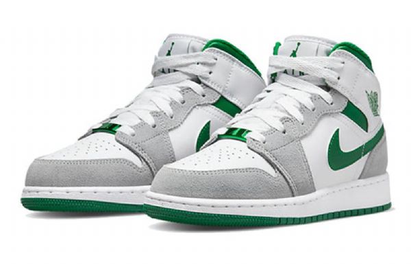 Nike Air Jordan 1 Mid Tops Se Gs Retro Basketball Shoes Herre Grå Grønn