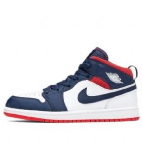 Nike Air Jordan 1 Mid Tops Se Ps Retro Basketball Shoes Barn Marineblå Hvite