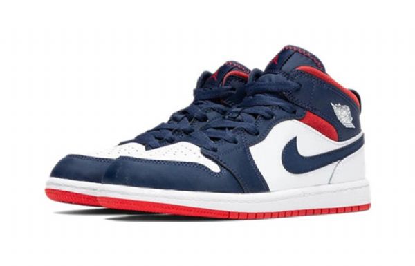 Nike Air Jordan 1 Mid Tops Se Ps Retro Basketball Shoes Barn Marineblå Hvite