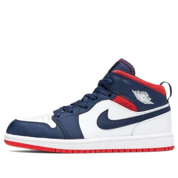 Nike Air Jordan 1 Mid Tops Se Ps Retro Basketball Shoes Barn Marineblå Hvite