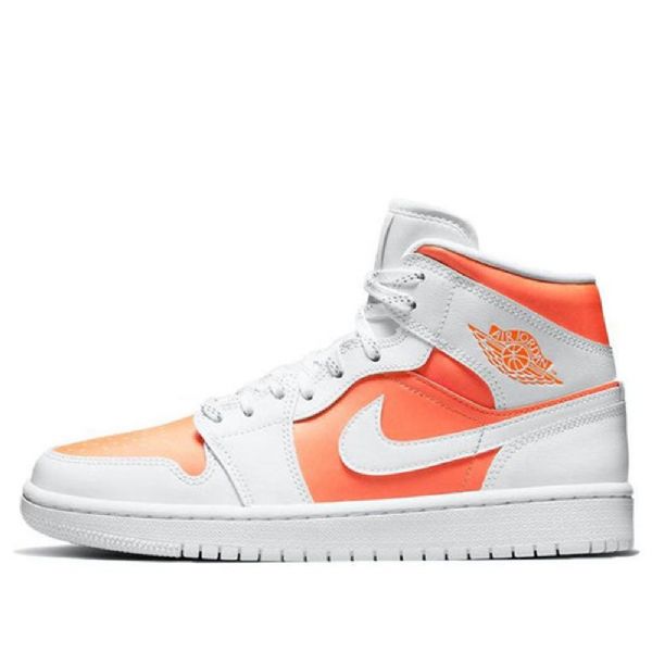 Nike Air Jordan 1 Mid Tops Se Retro Basketball Shoes Dame Hvite Oransje