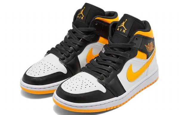 Nike Air Jordan 1 Mid Tops Se Retro Basketball Shoes Dame Hvite Oransje