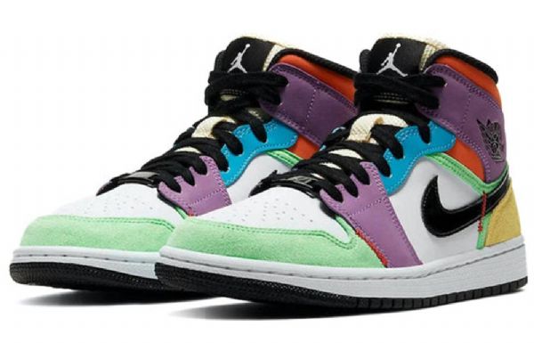 Nike Air Jordan 1 Mid Tops Se Retro Basketball Shoes Dame Multicolor
