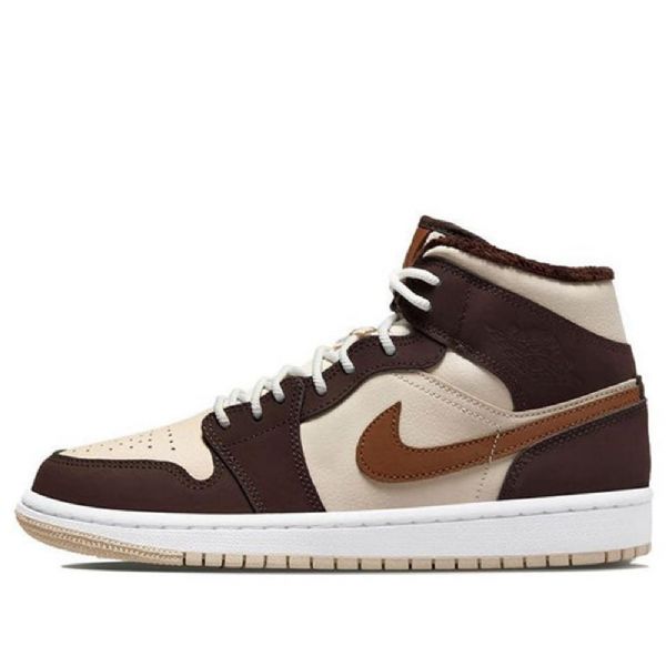 Nike Air Jordan 1 Mid Tops Se Retro Basketball Shoes Dame Pisket Krem Mørke Brune Sjokolade
