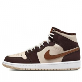 Nike Air Jordan 1 Mid Tops Se Retro Basketball Shoes Dame Pisket Krem Mørke Brune Sjokolade