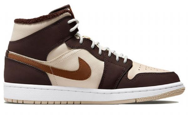 Nike Air Jordan 1 Mid Tops Se Retro Basketball Shoes Dame Pisket Krem Mørke Brune Sjokolade