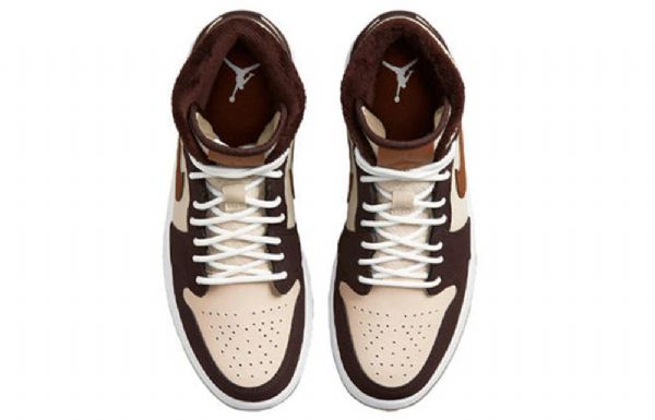 Nike Air Jordan 1 Mid Tops Se Retro Basketball Shoes Dame Pisket Krem Mørke Brune Sjokolade