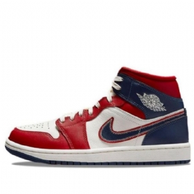 Nike Air Jordan 1 Mid Tops Se Retro Basketball Shoes Dame Rød Marineblå Hvite