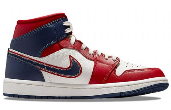 Nike Air Jordan 1 Mid Tops Se Retro Basketball Shoes Dame Rød Marineblå Hvite