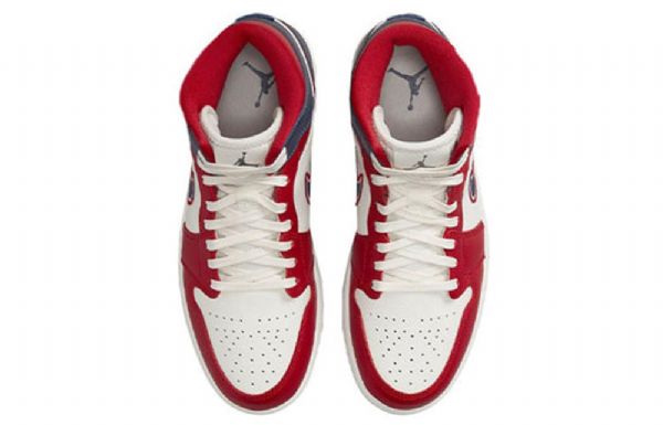 Nike Air Jordan 1 Mid Tops Se Retro Basketball Shoes Dame Rød Marineblå Hvite
