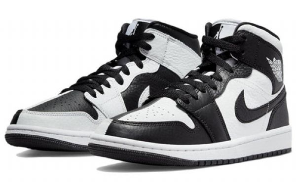 Nike Air Jordan 1 Mid Tops Se Retro Basketball Shoes Dame Svarte Hvite