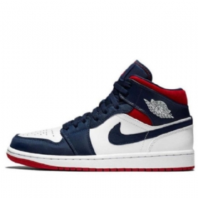 Nike Air Jordan 1 Mid Tops Se Retro Basketball Shoes Herre Marineblå Hvite