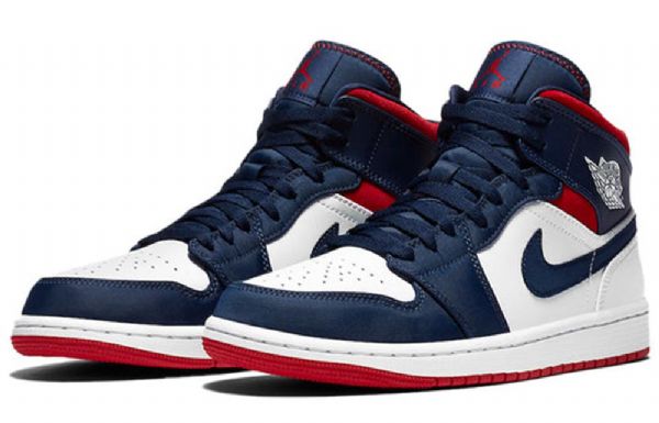 Nike Air Jordan 1 Mid Tops Se Retro Basketball Shoes Herre Marineblå Hvite