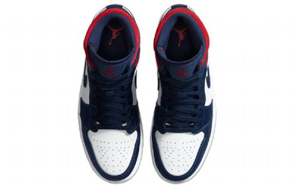 Nike Air Jordan 1 Mid Tops Se Retro Basketball Shoes Herre Marineblå Hvite