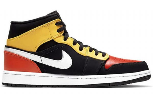 Nike Air Jordan 1 Mid Tops Se Retro Basketball Shoes Herre Svarte Gul Oransje