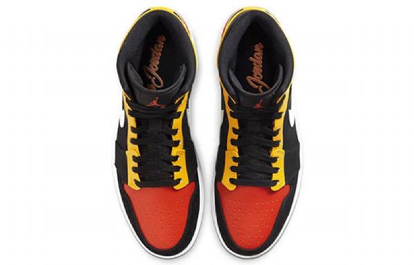 Nike Air Jordan 1 Mid Tops Se Retro Basketball Shoes Herre Svarte Gul Oransje