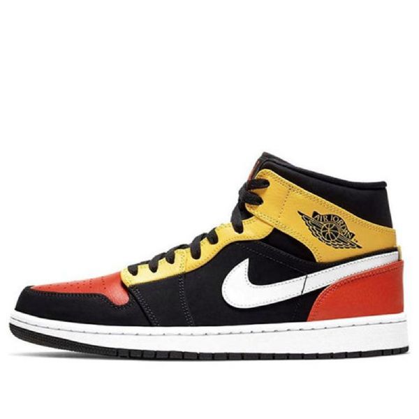 Nike Air Jordan 1 Mid Tops Se Retro Basketball Shoes Herre Svarte Gul Oransje