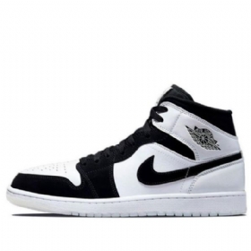 Nike Air Jordan 1 Mid Tops Se Retro Basketball Shoes Herre Svarte Hvite