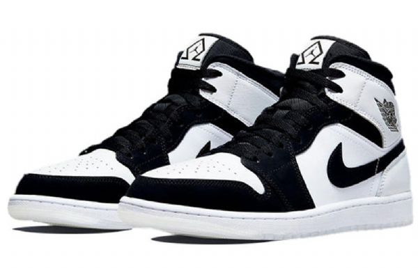Nike Air Jordan 1 Mid Tops Se Retro Basketball Shoes Herre Svarte Hvite