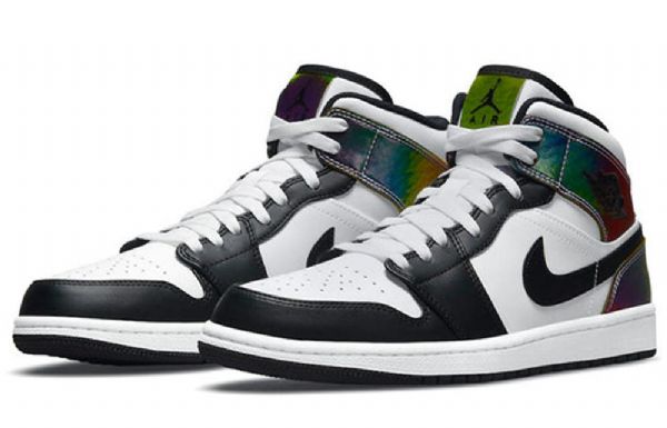 Nike Air Jordan 1 Mid Tops Se Retro Basketball Shoes Herre Svarte Hvite